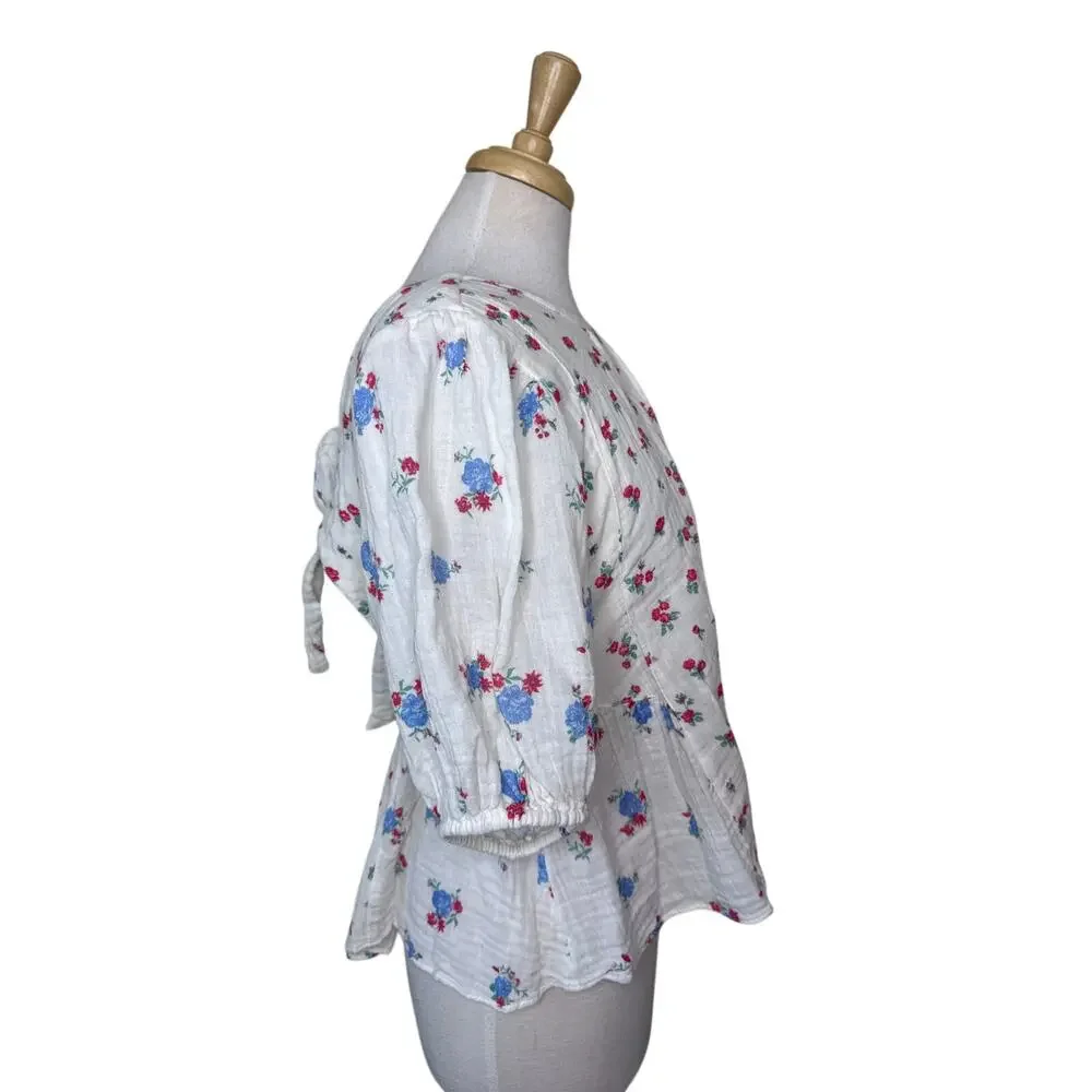 FREE PEOPLE  Chloe Floral Printed Top Tie Open Back OB1960043 TEA COMBO Medium